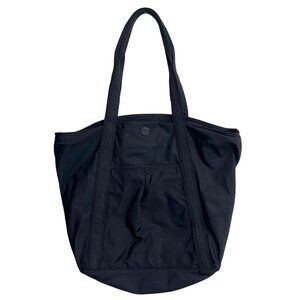 Lululemon Black Nylon Large Tote Bag With Double Handles And Front Pocket